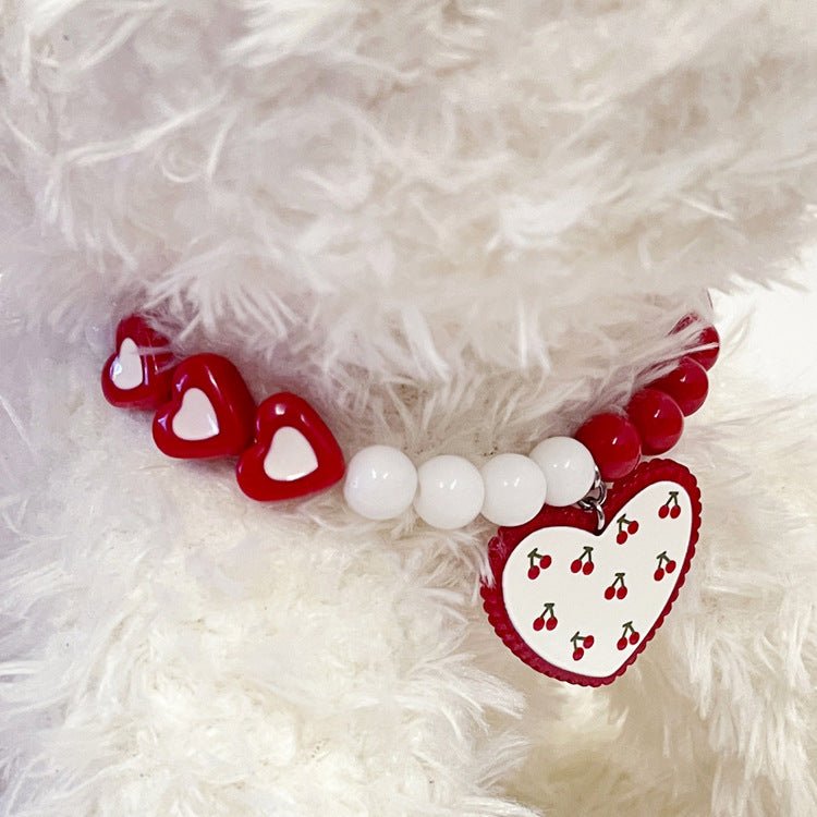 Red Heart Bead Necklace - PawPlaza