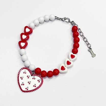 Red Heart Bead Necklace - PawPlaza