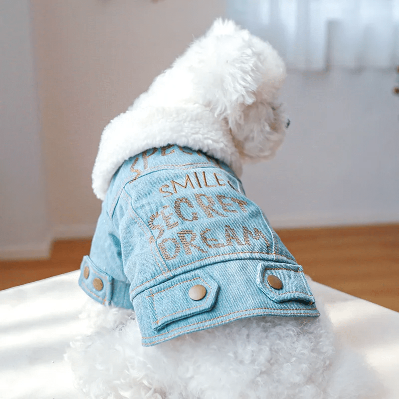 Snuggly Fleece Collar Denim Jacket - PawPlaza