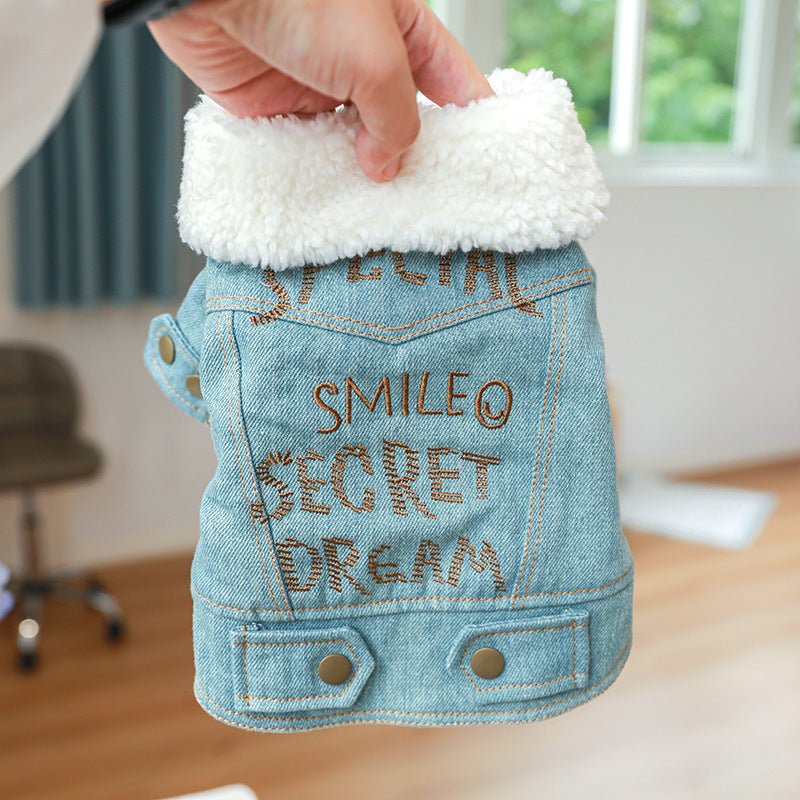 Snuggly Fleece Collar Denim Jacket - PawPlaza