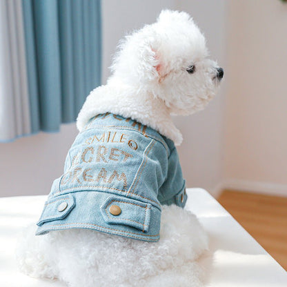 Snuggly Fleece Collar Denim Jacket - PawPlaza
