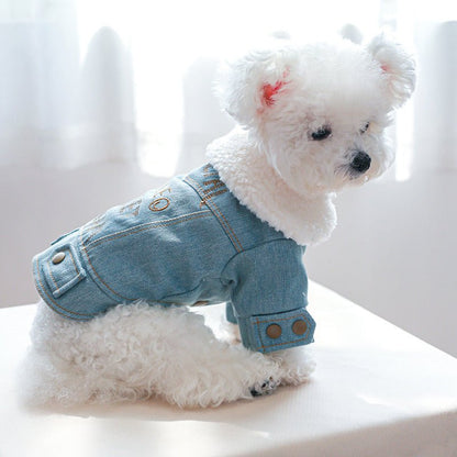 Snuggly Fleece Collar Denim Jacket - PawPlaza