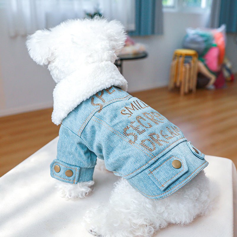 Snuggly Fleece Collar Denim Jacket - PawPlaza
