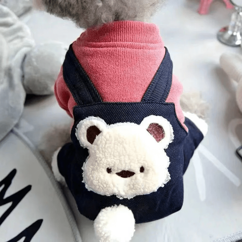 Winter Cartoon Bear Stitch Overalls - PawPlaza
